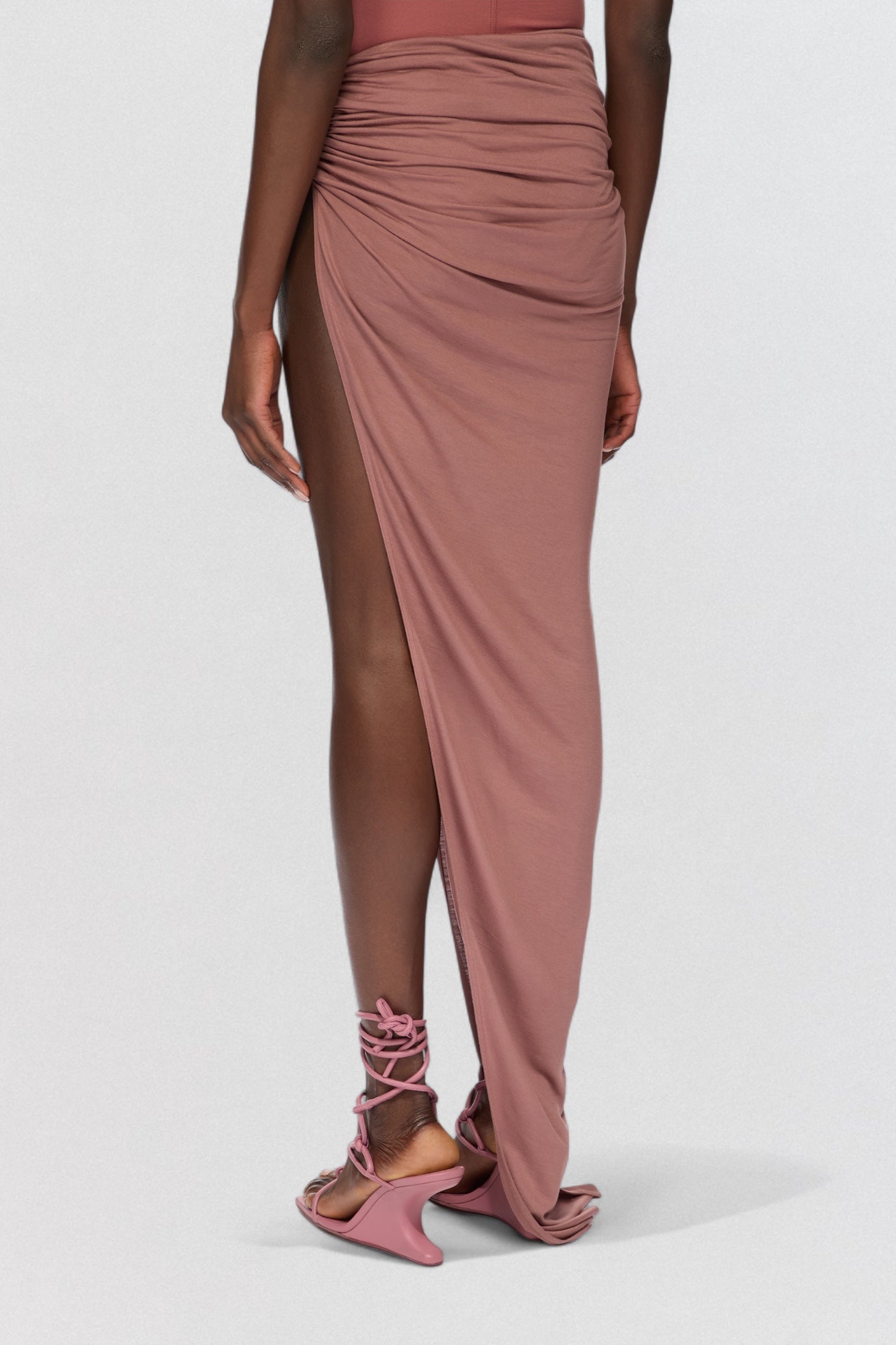 Rick Owens Lilies Gonna Hydra Skirt in mauve jersey with asymmetric draped hem
