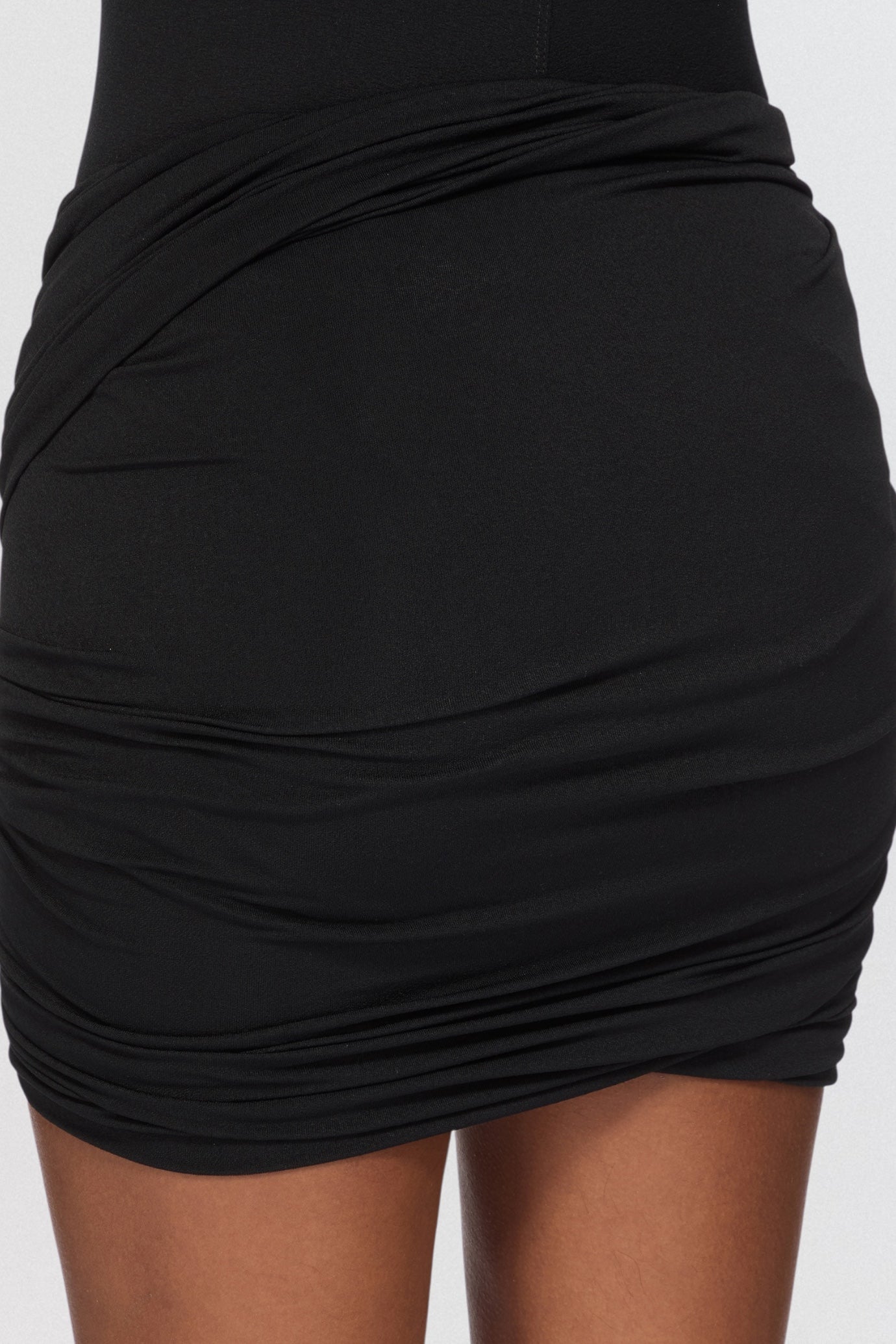 Rick Owens Lilies Luna Skirt in black stretch jersey with asymmetric draped silhouette