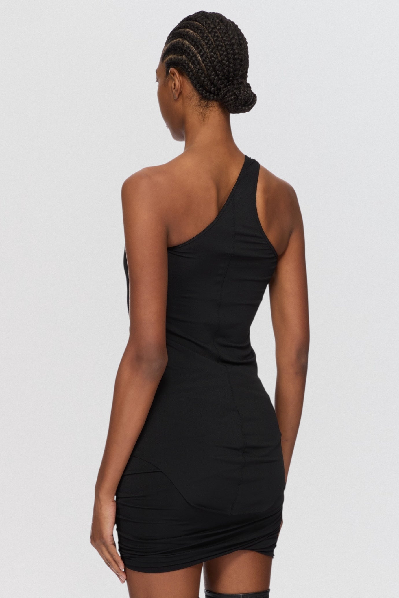 Rick Owens Lilies One Shoulder Tank Top in black stretch jersey with asymmetric neckline