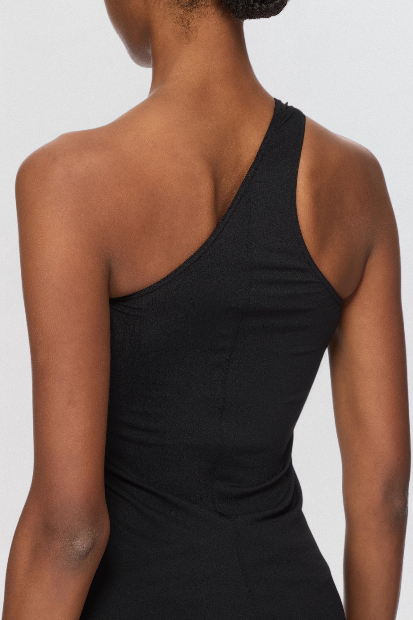 Rick Owens Lilies One Shoulder Tank Top in black stretch jersey with asymmetric neckline