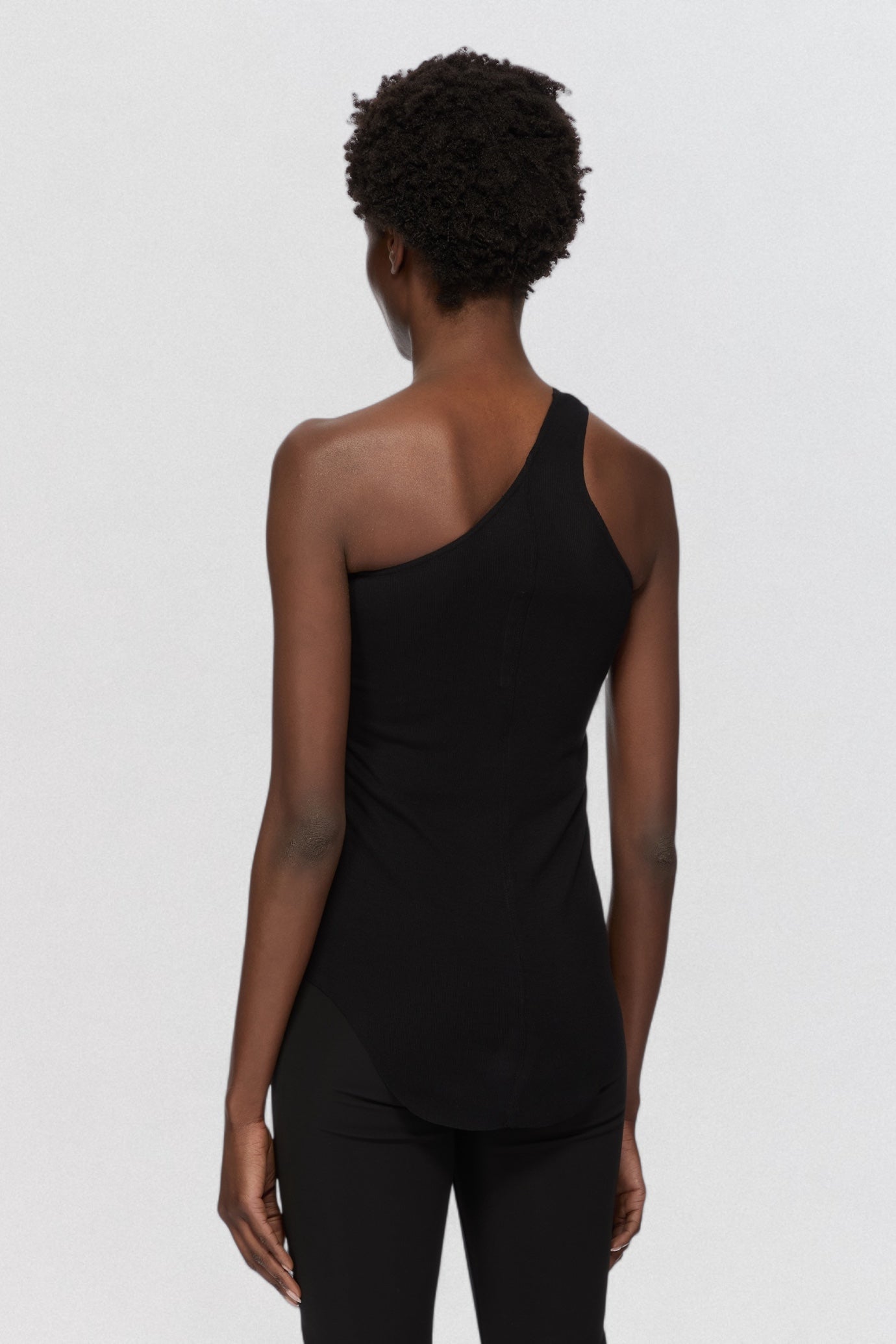 Rick Owens Lilies One Shoulder Tank Top in black draped jersey with asymmetric cut