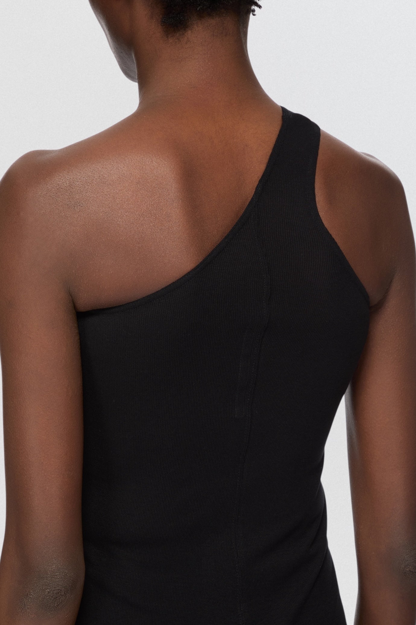 Rick Owens Lilies One Shoulder Tank Top in black draped jersey with asymmetric cut