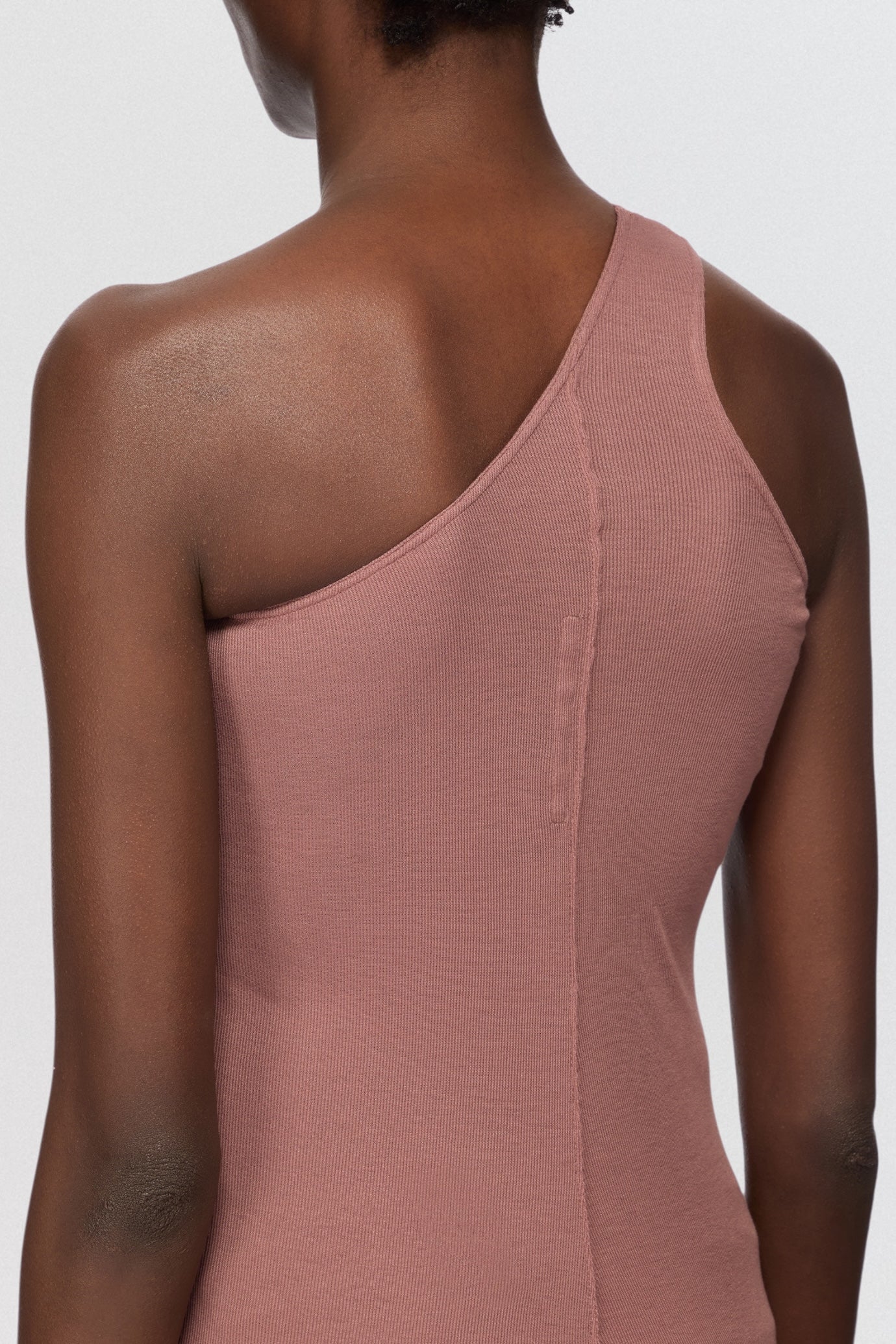 Rick Owens Lilies One Shoulder Tank Top in mauve stretch jersey with asymmetric neckline