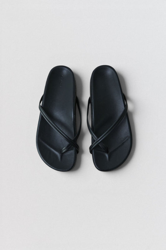 ST. AGNI Cross Strap Flatform in black with lambskin crossover straps and chunky flatform sole