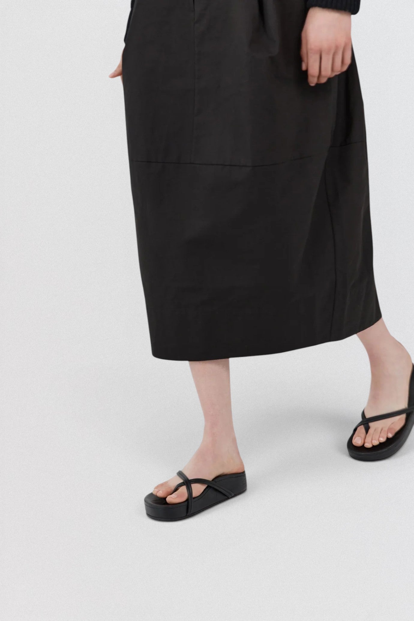 ST. AGNI Cross Strap Flatform in black with lambskin crossover straps and chunky flatform sole
