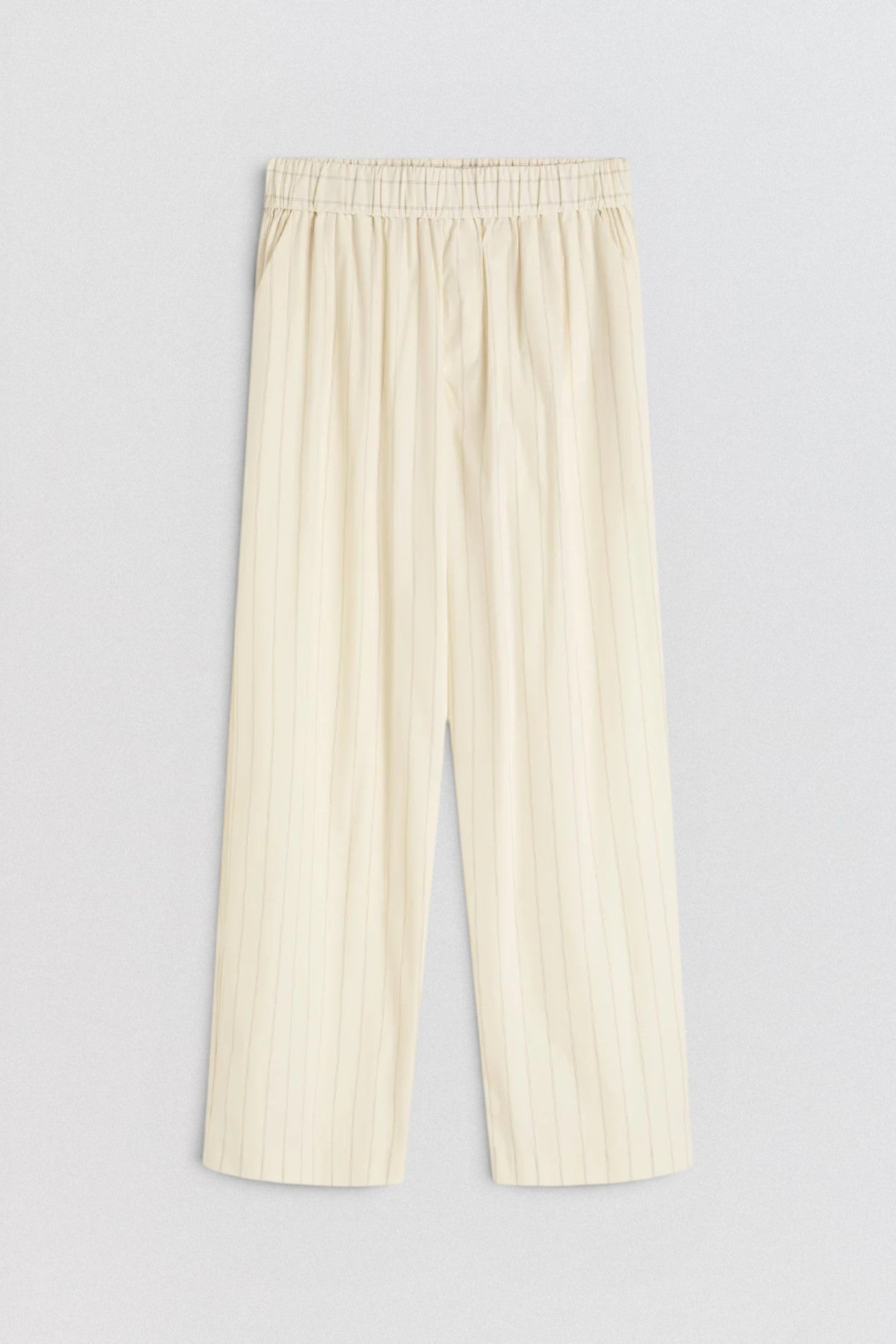 ST. AGNI Everyday Relaxed Pants in Ecru Stripe with wide leg silhouette and elasticated waistband